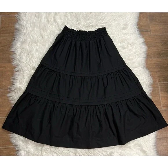 Anthropologie The Somerset Maxi Skirt Tiered Smocked Waist Lined Black SZ LP - Picture 11 of 11